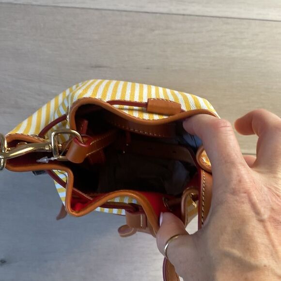 Dooney & Bourke Sullivan Coated Cotton Small Drawstring Crossbody yellow white - Picture 5 of 8